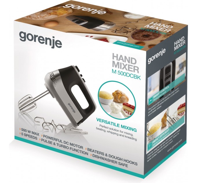 Міксер Gorenje ручний 500Вт, насадки-4 вінчика, турборежим, чорний