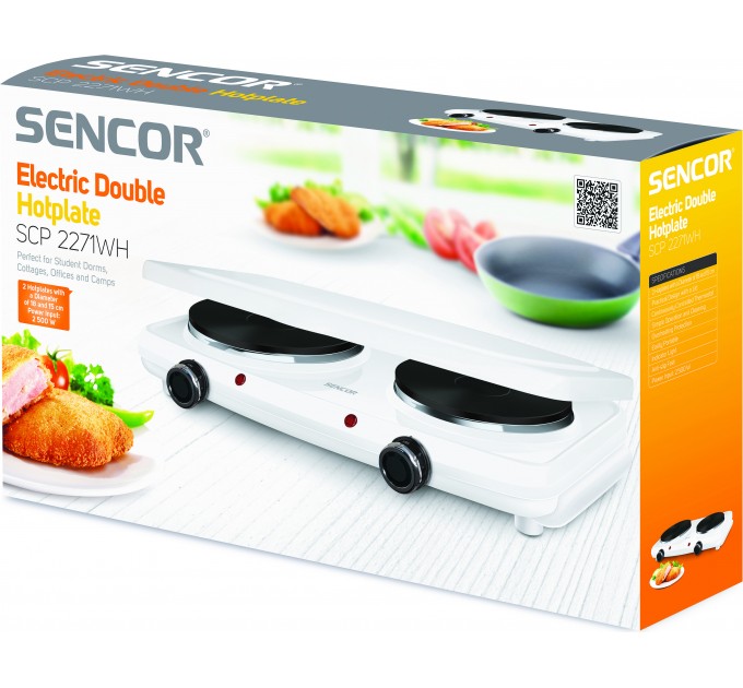 Плитка настольная Sencor электрическая, комф. - 2 на 2.5кВт, 15 и 18 см, управл. - мех., белый