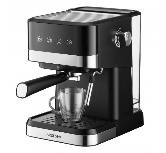Кавоварка ARDESTO ріжкова 1.5л, мелена, ручний капучинатор, сенсорне керування, чорно-сріблястий