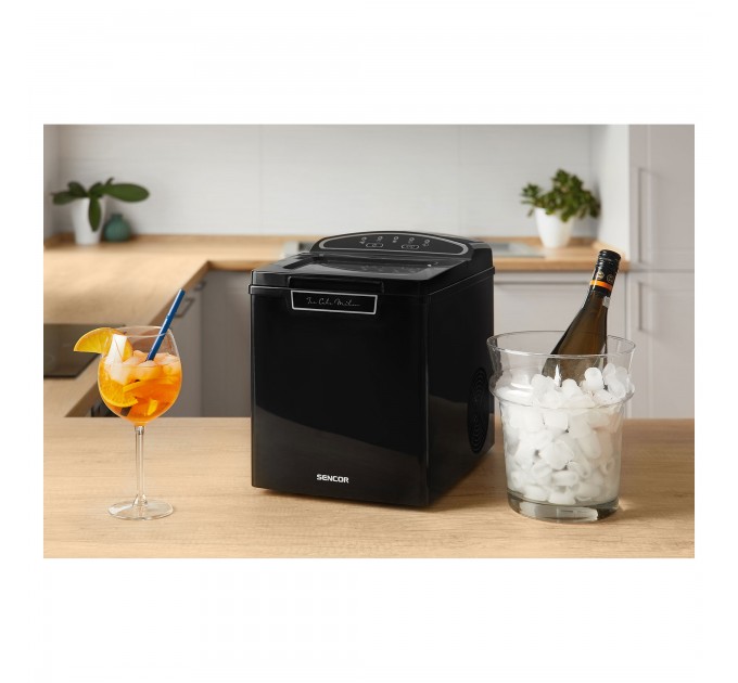 Льодогенератор побутовий Sencor SIM3000BK, 105 Вт, 12 кг/добу, об'єм 1.9л, приготування за 9 хв, 2 розміри льоду, чорний