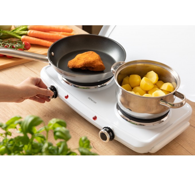 Плитка настольная Sencor электрическая, комф. - 2 на 2.5кВт, 15 и 18 см, управл. - мех., белый