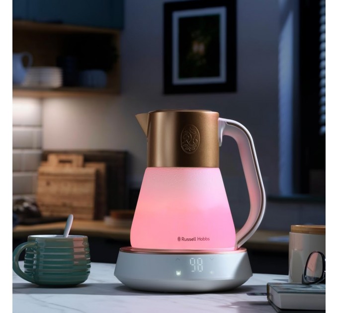 Электрочайник Russell Hobbs Calm, 1.7л, стекло, музыка, подсветка, сенсор, бело-медный
