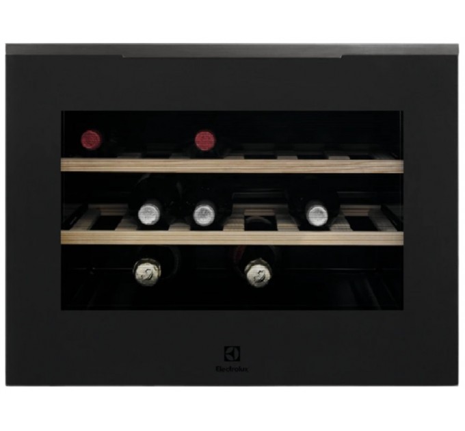 Холодильник Electrolux встраиваемый для вина, 45x60х56, полок - 2, зон - 1, бут-18, ST, черный мат.