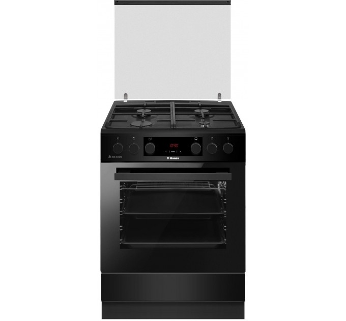 Плита Hansa комби, 65л, 60x60см, дисплей, конвекция, чугун, черный