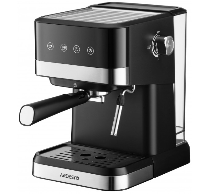 Кавоварка ARDESTO ріжкова 1.5л, мелена, ручний капучинатор, сенсорне керування, чорно-сріблястий