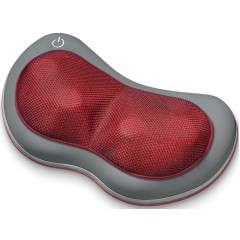 Массажная подушка Beurer для плеч, шеи, спины и ног, от сети, 4 головки шиацу, подогрев, автооткл., красно-серый