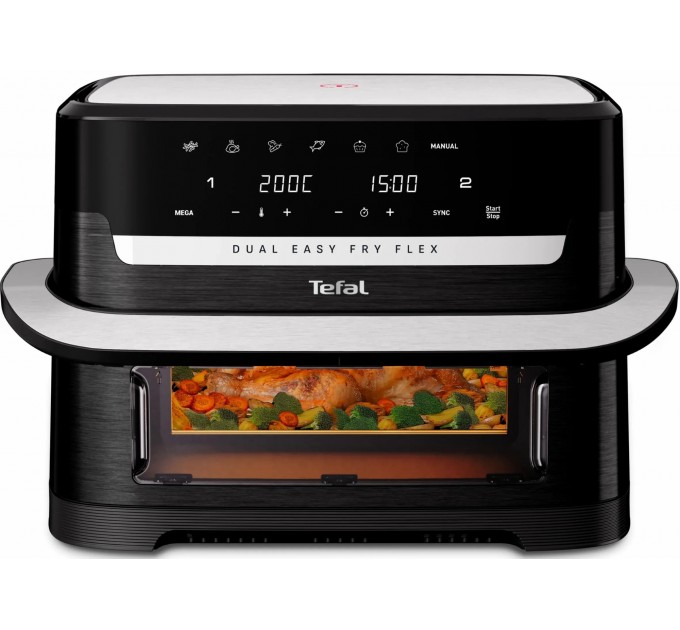 Мультипечь Tefal Dual Easy Fry Flex, 2700Вт, чаша-5.5+3.5л, сенсорное управл., 2 чаши, гриль, пластик, черный