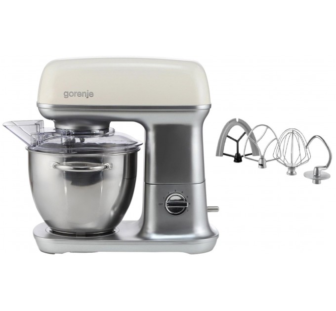 Кухонная машина Gorenje 1000Вт, чаша-металл, корпус-металл, насадок-4, серебристо-бежевый
