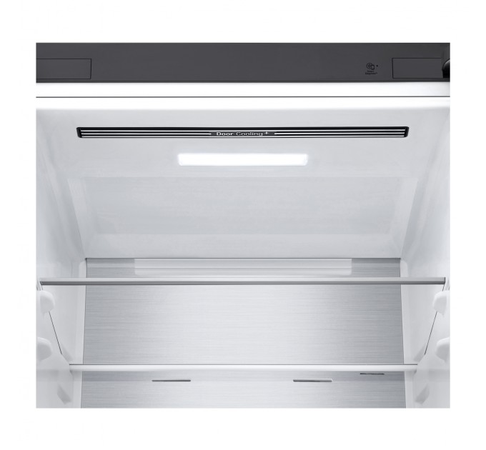 Холодильник LG з нижн. мороз., 203x60х68, холод.відд.-277л, мороз.відд.-107л, 2дв., E, NF, інв., диспл зовн., зона св-ті, Metal Fresh, сріблястий