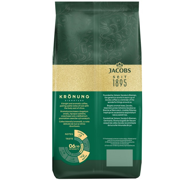 Кофе Jacobs зерна, 1000г, Kronung , купаж арабика/робуста