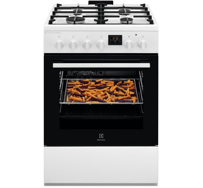 Плита Electrolux комбінована, 58л, 60x60см, дисплей, конвекція, чавун, пара, білий