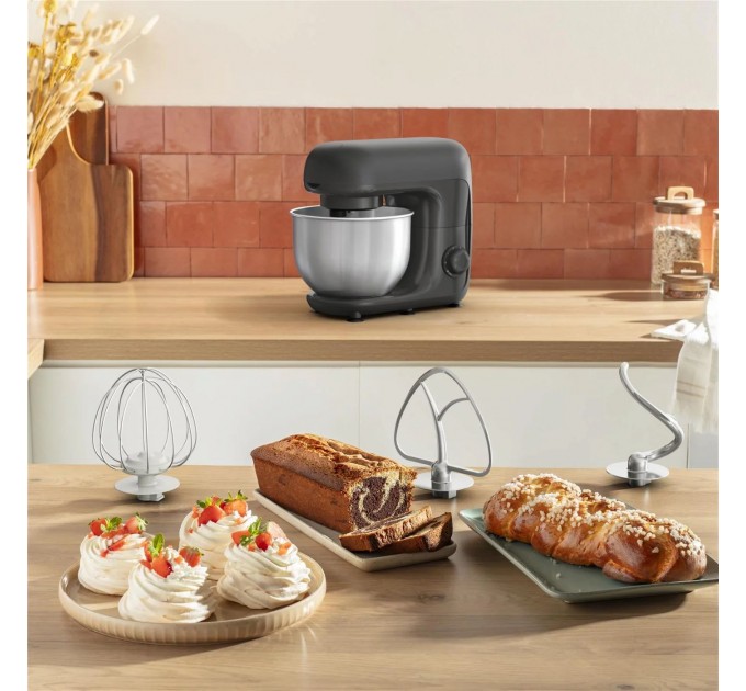 Кухонна машина Tefal Bake Essential 800Вт, чаша-метал, корпус-метал/пластик, насадок-4, чорний