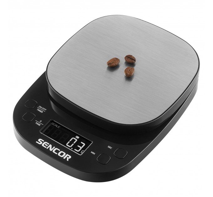 Весы Sencor кухонные для кофе, 2кг, АААx3, регулирование гравитации, пластик, черный-нерж. сталь