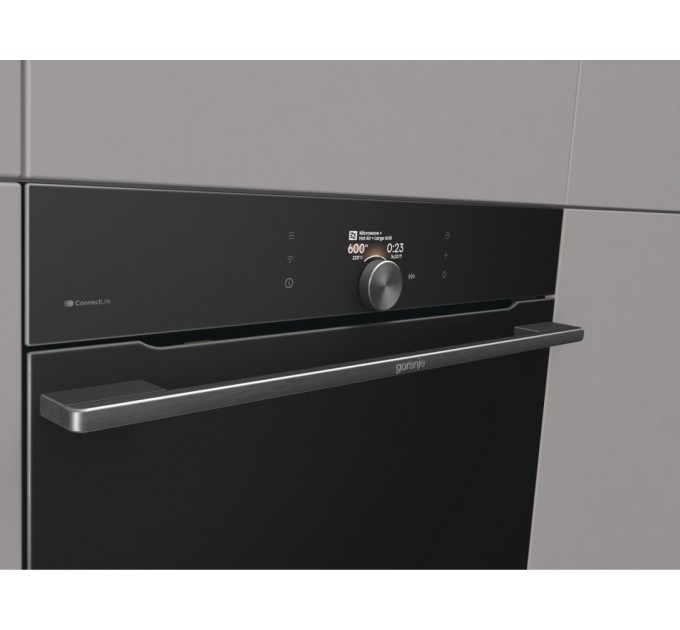 Духова шафа Gorenje електрична компактна, 50л, A+, дисплей, Wi-Fi, ф-ція мікрохвиль, чорний