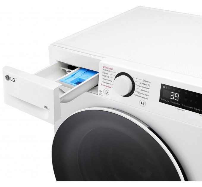 Пральна машина LG фронтальна, 11кг, 1400, A, 57см, дисплей, пара, інвертор, білий