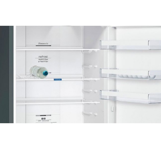 Холодильник Siemens з нижн. мороз., 203x70x67, xолод.відд.-330л, мороз.відд.-105л, 2дв., А++, NF, дисплей, графіт