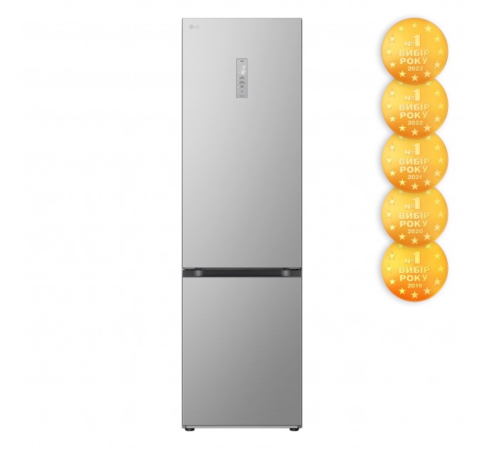Холодильник LG с нижн. мороз., 203x60х68, холод.отд.-277л, мороз.отд.-107л, 2дв., А++, NF, инв., диспл внешн., Fresh Сonverter, Metal Fresh, серебристый