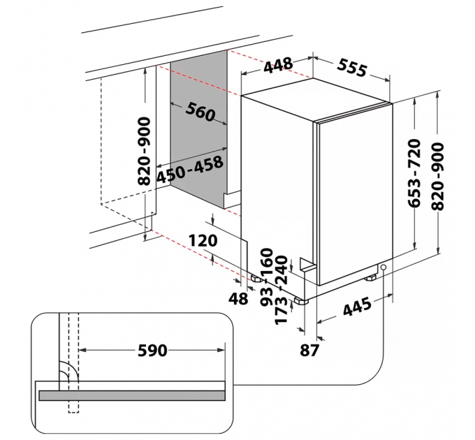 Посудомоечная машина Whirlpool встраиваемая, 10компл., A+++, 45см, дисплей, инвертор, 3я корзина, белый