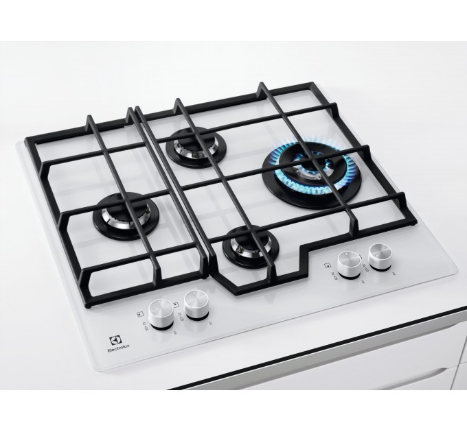 Варочная поверхность Electrolux газ на стекле, 60см, чугун, белый