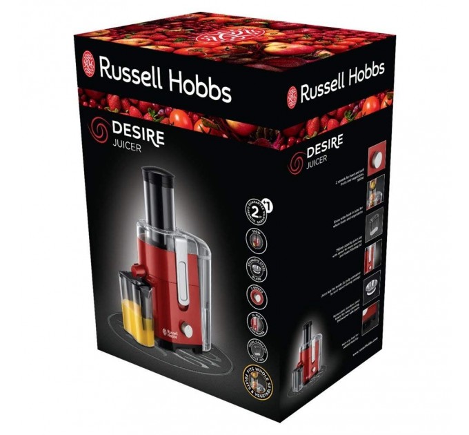 Соковыжималка Russell Hobbs Desire центробежная 550Вт, чаша-0.75л, жмых-2л, пластик, красно-черный