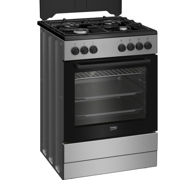 Плита Beko комби, 66л, 60x60см, конвекция, серебристый