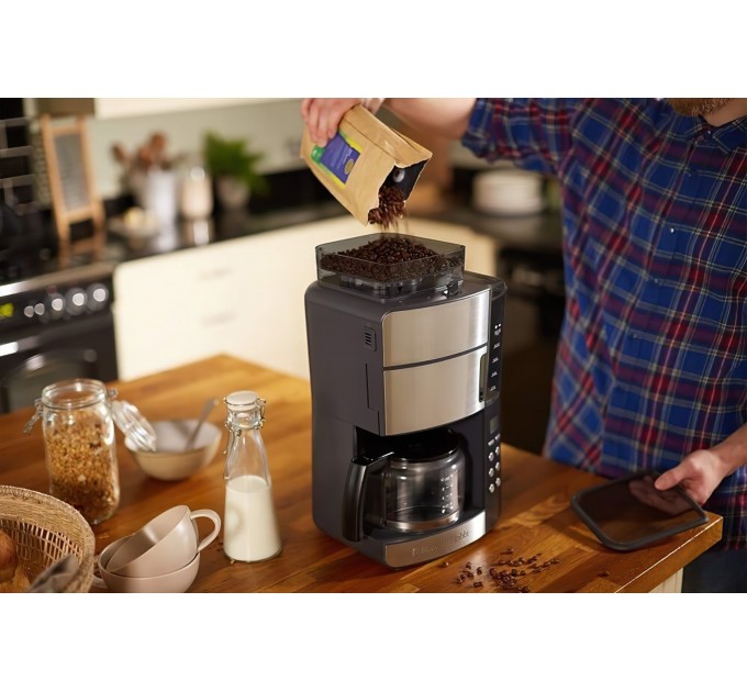 Кофеварка Russell Hobbs капельная Grind and Brew, 1.25л, молотый, LED-дисплей, черно-металл