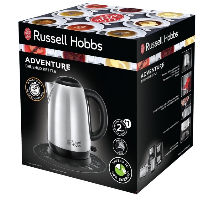 Електрочайник Russell Hobbs Adventure 1.7л, метал, сріблясто-чорний