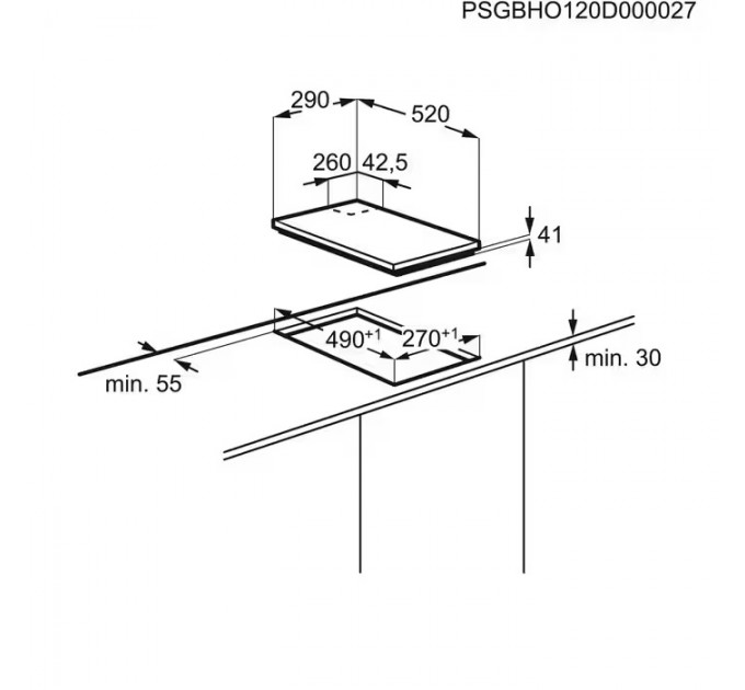 Варильна поверхня Electrolux газова на склі, 30см, чавун, Доміно, чорний