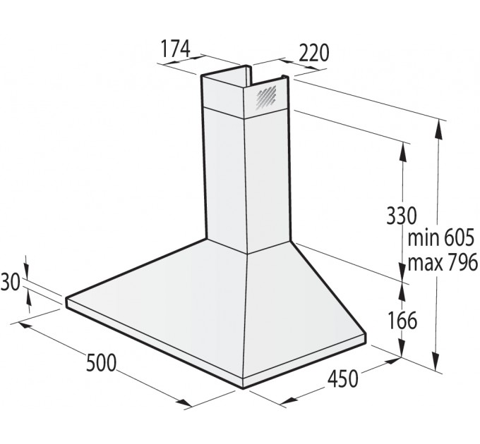 Вытяжка Gorenje купольная, 50см, 450м.куб/ч, нерж