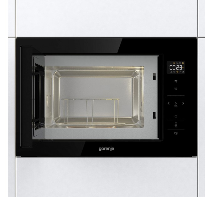 Микроволновая печь Gorenje встраиваемая, 25л, электр. управл., 900Вт, гриль, дисплей, черный