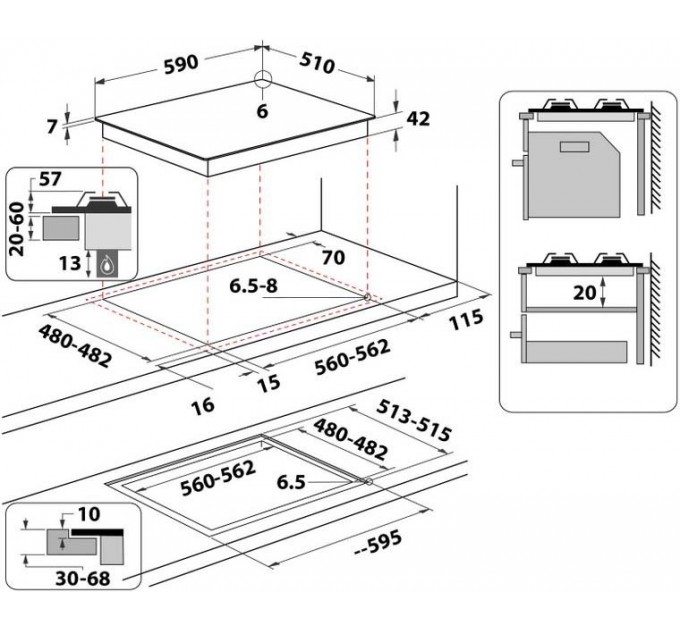 Варильна поверхня Whirlpool газова на склі, 60см, чавун, чорний