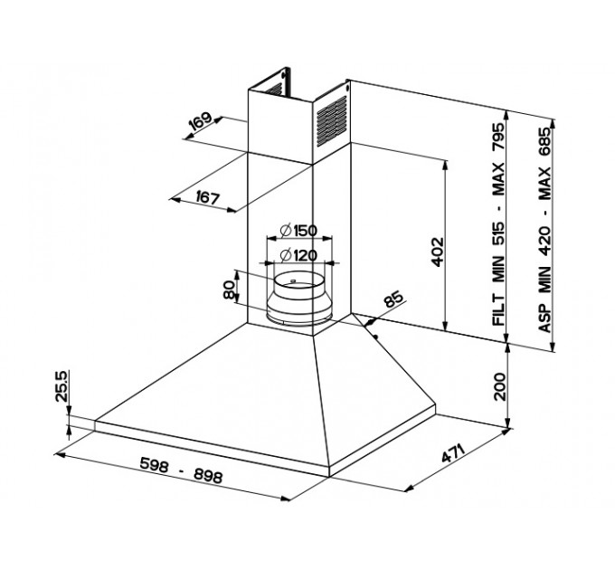 Вытяжка Faber купольная, 90см, 718м.куб/ч, Value Pb W A90, белый