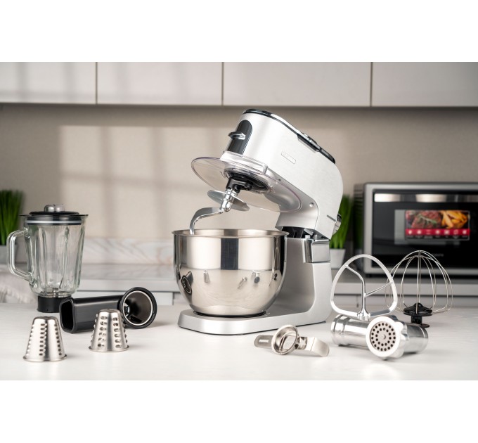 Кухонна машина ARDESTO 1500Вт, чаша-метал, корпус-метал, насадок-10, сріблясто-сірий