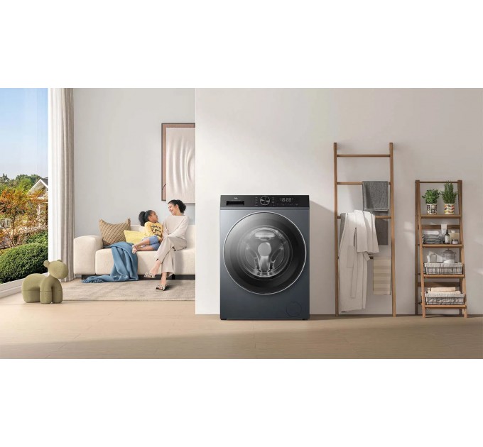 Стиральная машина TCL фронтальная, 9кг, 1400, A+++, 57см, дисплей, пар, инвертор, серый