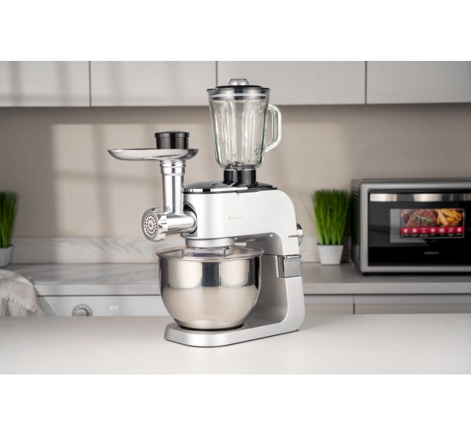 Кухонна машина ARDESTO 1500Вт, чаша-метал, корпус-метал, насадок-10, сріблясто-сірий