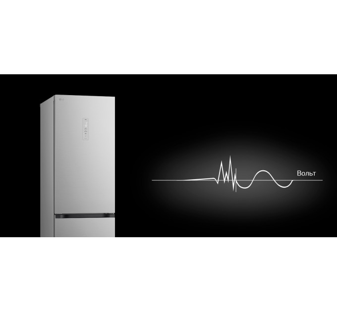 Холодильник LG с нижн. мороз., 203x60х68, холод.отд.-277л, мороз.отд.-107л, 2дв., А++, NF, инв., диспл внешн., Fresh Сonverter, Metal Fresh, серебристый