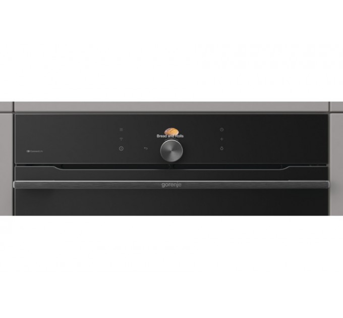 Духовой шкаф Gorenje электрический, 77л, A+,TouchFree, дисплей, мультисист, Wi-Fi упр, пиролиз, приготовл. на разн. уровнях, черный
