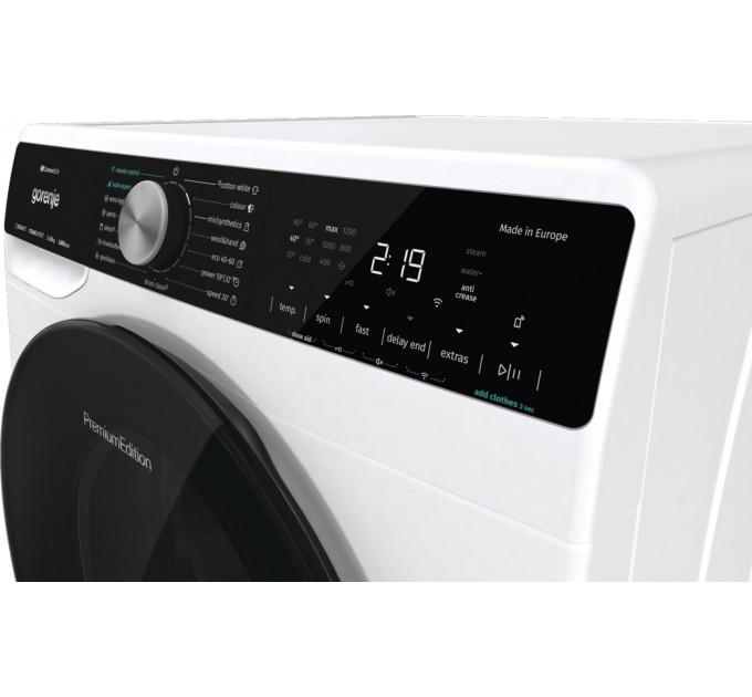 Стиральная машина Gorenje фронтальная, 10кг, 1400, A+++, 60см, дисплей, инвертор, пар, Wi-Fi, подсветка барабана, белый