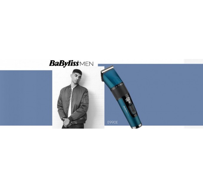 Машинка для стрижки Babyliss, сеть+акум., вибрационный мотор, насадок-8, кейс, титан.напыл., синий