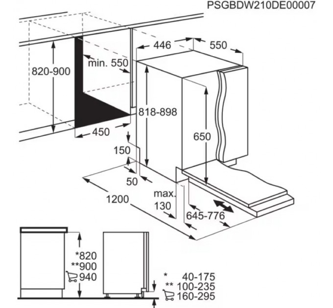 Посудомийна машина Electrolux вбудована, 10компл., Е, 45см, дисплей, інвертор, 3й кошик, чорний