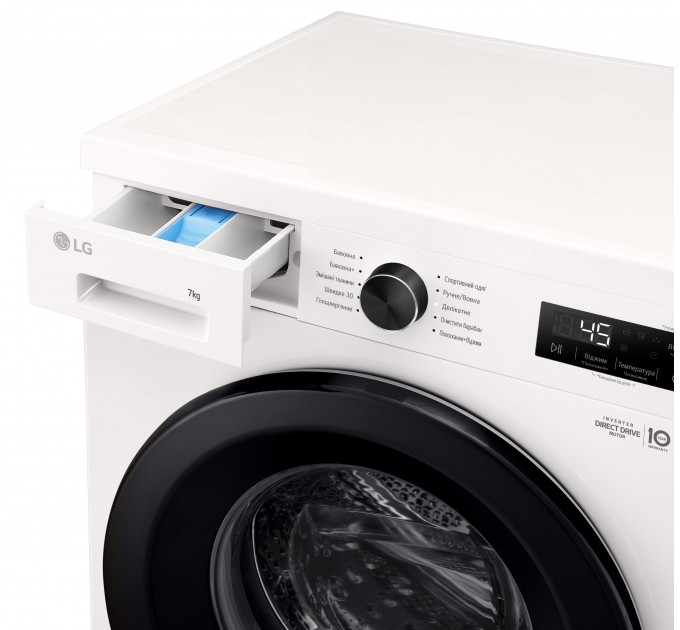 Стиральная машина LG фронтальная, 7кг, 1200, A+++, 44см, дисплей, пар, инвертор, белый