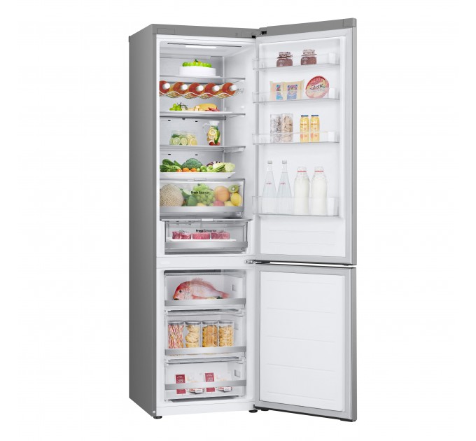 Холодильник LG с нижн. мороз., 203x60х68, холод.отд.-277л, мороз.отд.-107л, 2дв., А++, NF, инв., диспл внешн., Fresh Сonverter, Metal Fresh, серебристый