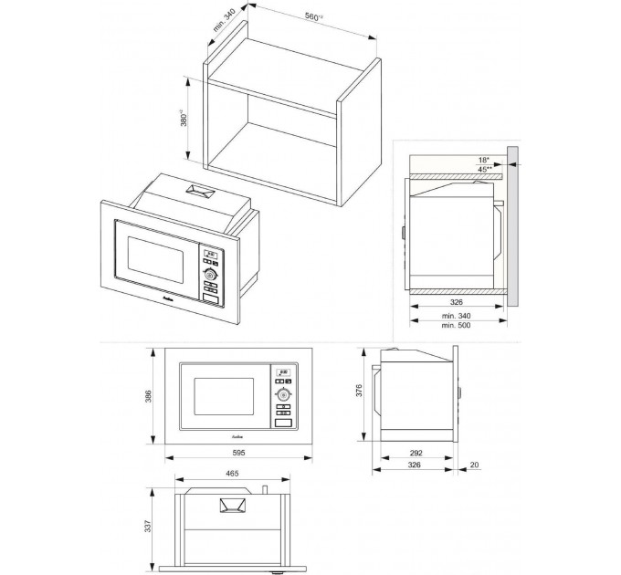 Вбудовувана мікрохвильова піч Hansa, 20л, функц. мікрохв., гриль, диспл., нержавіюча сталь