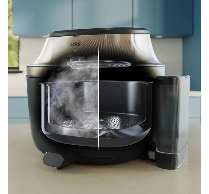 Мультипечь Philips Series 5000 OVI SteamFry 2000Вт, чаша-7.2л, сенсорное управл., 12 авто. программ, аксесуари, пластик, чорний
