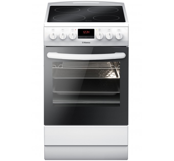 Плита Hansa электрическая стеклокерамическая, 62л, 50x60см, дисплей, конвекция, белый