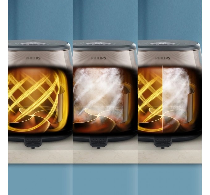 Мультипечь Philips Series 5000 OVI SteamFry 2000Вт, чаша-7.2л, сенсорное управл., 12 авто. программ, аксесуари, пластик, чорний