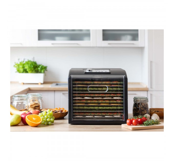 Сушка для продуктов Sencor, 500Вт, поддонов -6x2см, диаметр-33см, макс-70°С, сетка для ягод, металл, пластик, черный