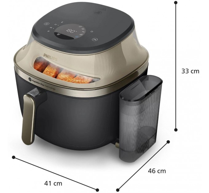 Мультипечь Philips Series 5000 OVI SteamFry 2000Вт, чаша-7.2л, сенсорное управл., 12 авто. программ, аксесуари, пластик, чорний