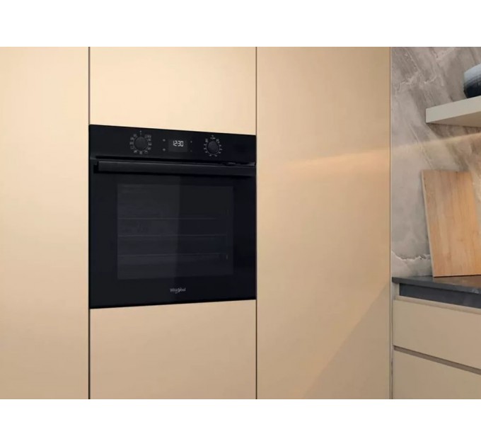 Духова шафа Whirlpool електрична, 71л, A+, дисплей, конвекція, телескопічні напрямні, чорний