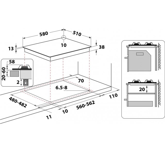 Варильна поверхня Whirlpool газова, 60см, чавун, турбо-конфорка, нерж